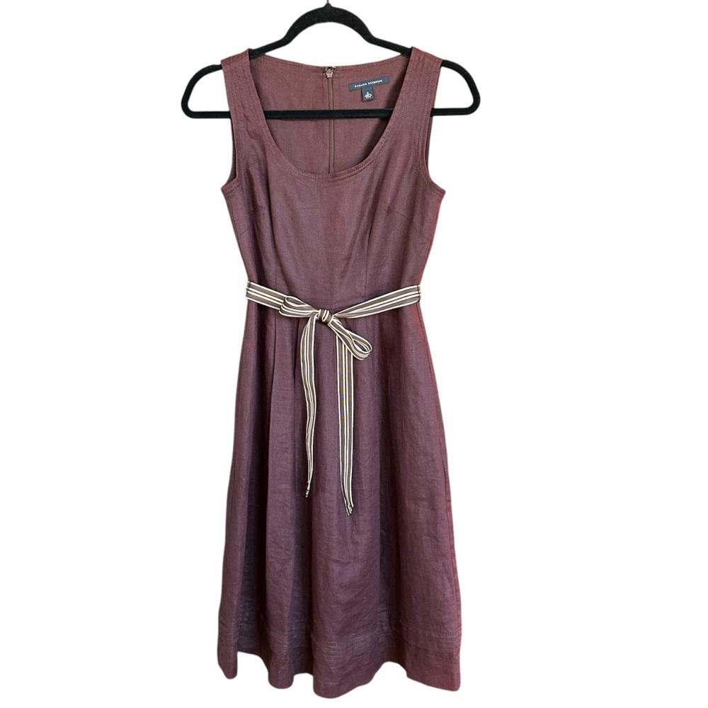Banana Republic Linen Chocolate Brown Sleeveless A-line Dress with Ribbon Belt